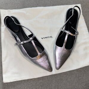 Vince Women's Iliana Silver Slingbacks Flat NW/OB